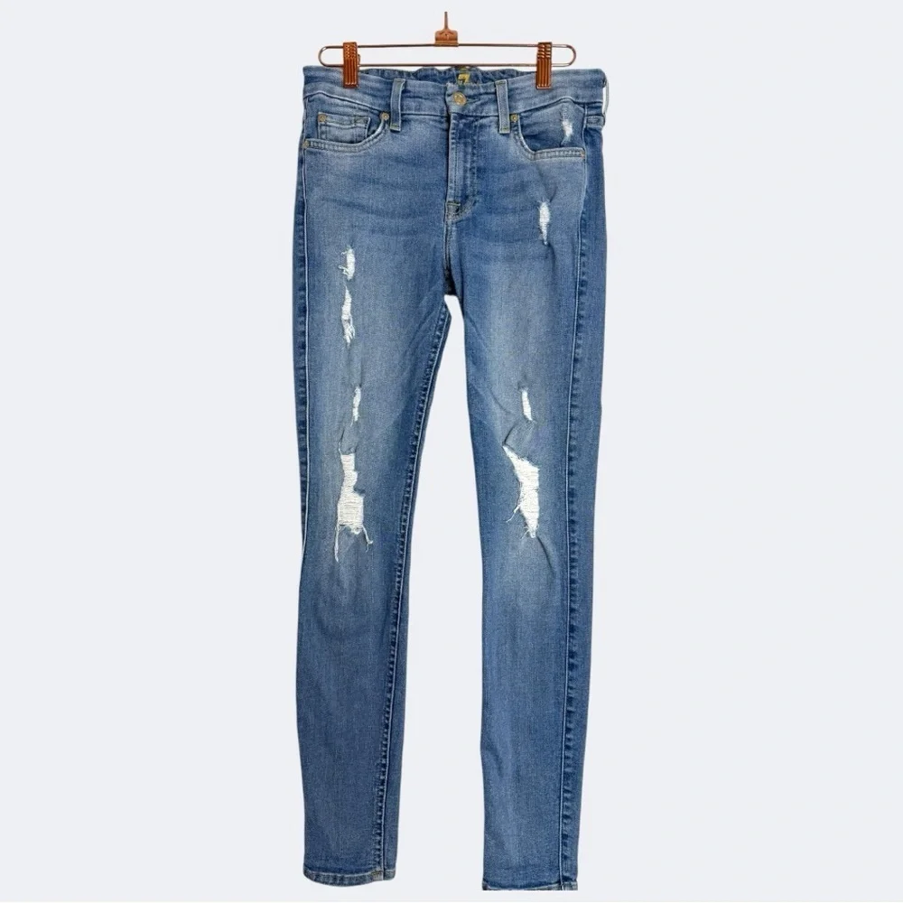 7 For All Mankind Light Blue Distressed Skinny Jeans size 27